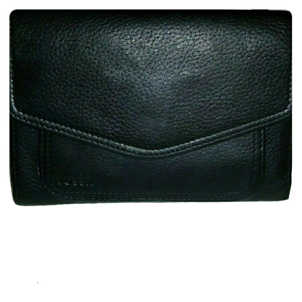 Vintage Fossil 1954 Black Leather Tri-Fold Wallet